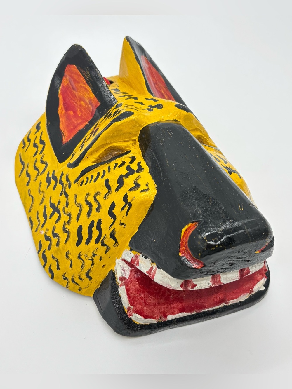 Vintage Guatemalan Jaguar Dance Mask Hand Carved Wood Folk Art Wall Hanging 3D